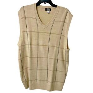 DOCKERS Men's Pullover Sweater‎ Vest V Neck Beige Square XL Grandpa Preppy